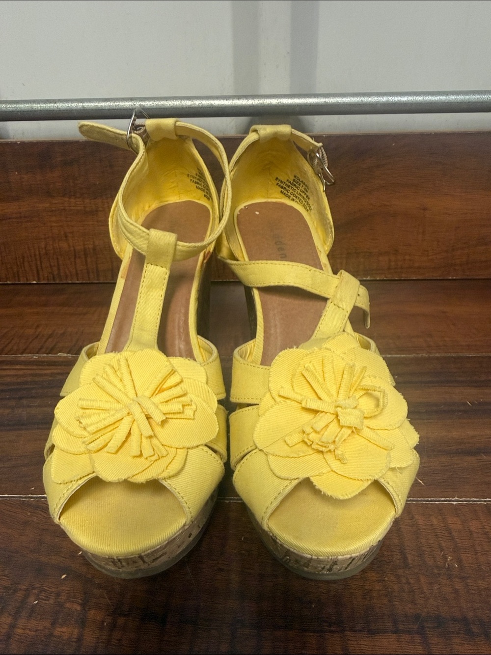 Madden Girl Yellow Floral T-Strap Cork-Style Wedges